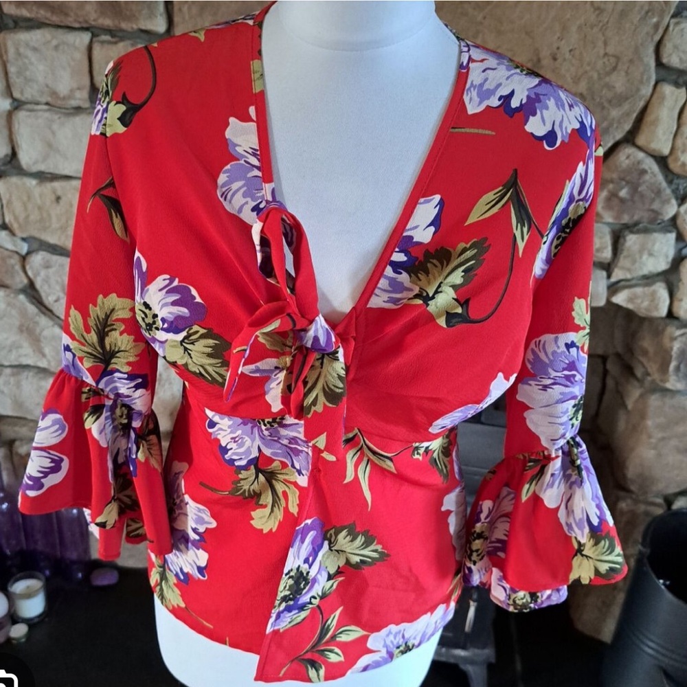 Topshop Floral Red Women's Top